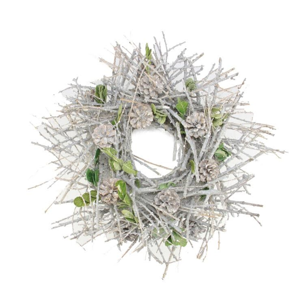 Napa Home & Garden Glittered Twig Pine Cone and Leaf Artificial Christmas Wreath - 20" - Unlit
